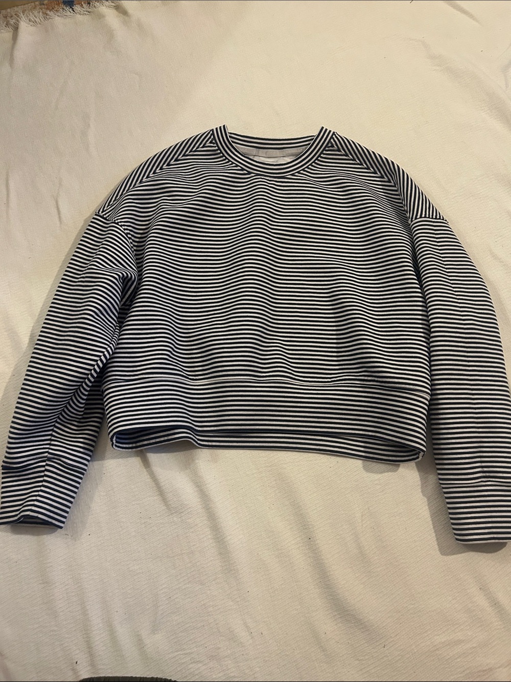 Cropped Black & White Striped Crewneck Sweater
